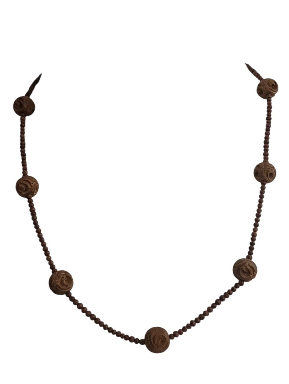 Handcrafted Wood Carved Rose Beaded Necklace